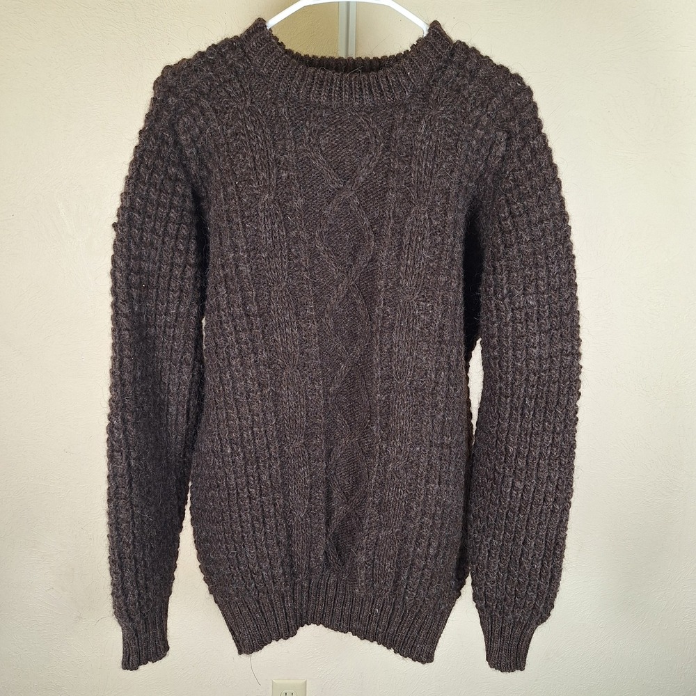 Orvis Vtg Wool Fisherman‎ Sweater Diamond Cable Knit Ultra Heavy Chunky XL